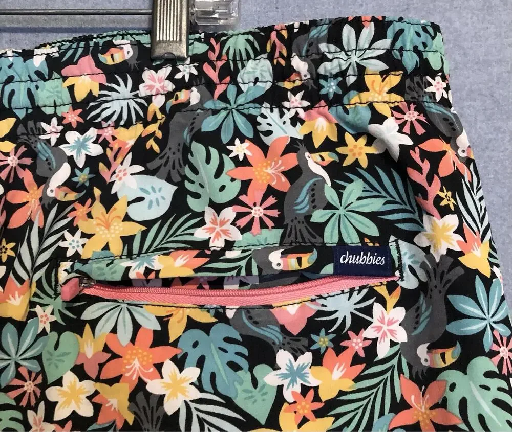 Chubbies Swim Trunks Mens 3XL XXXL Black Floral Toucan Hawaiian Tropical 7